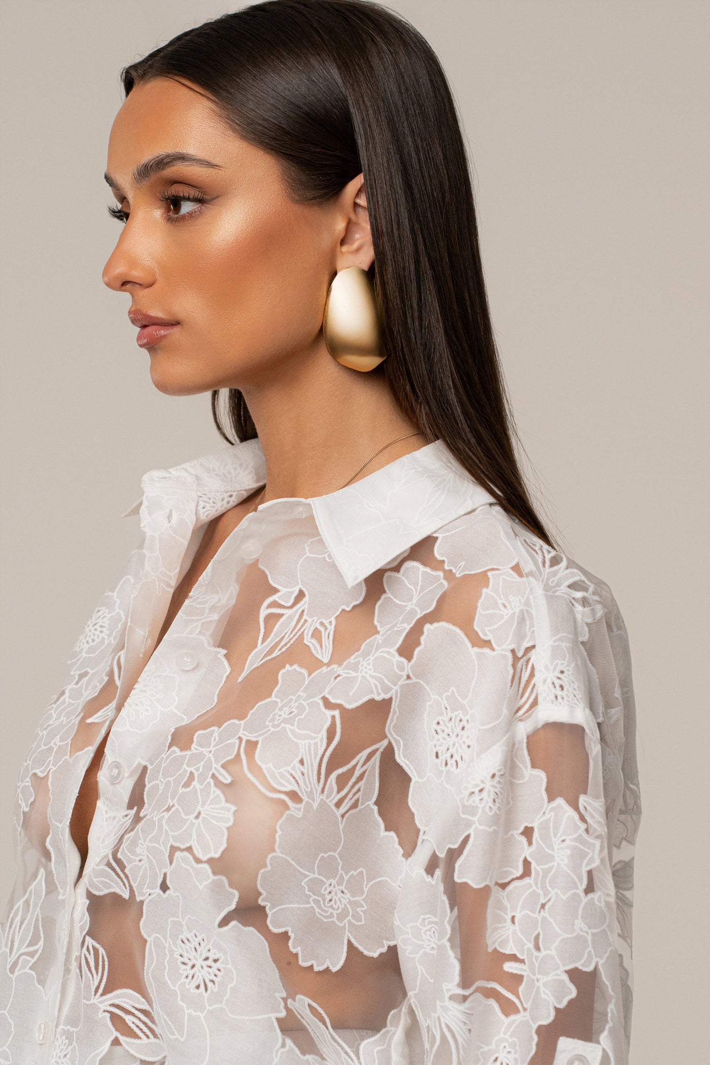 Ivory Organza Floral Blouse - VELIA