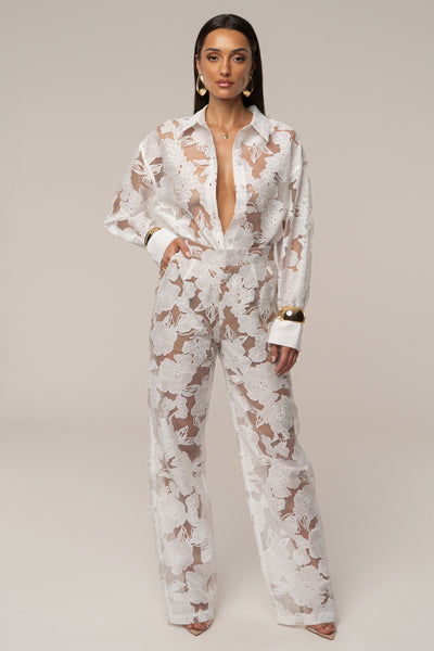 Ivory Organza Floral Pant - VELIA