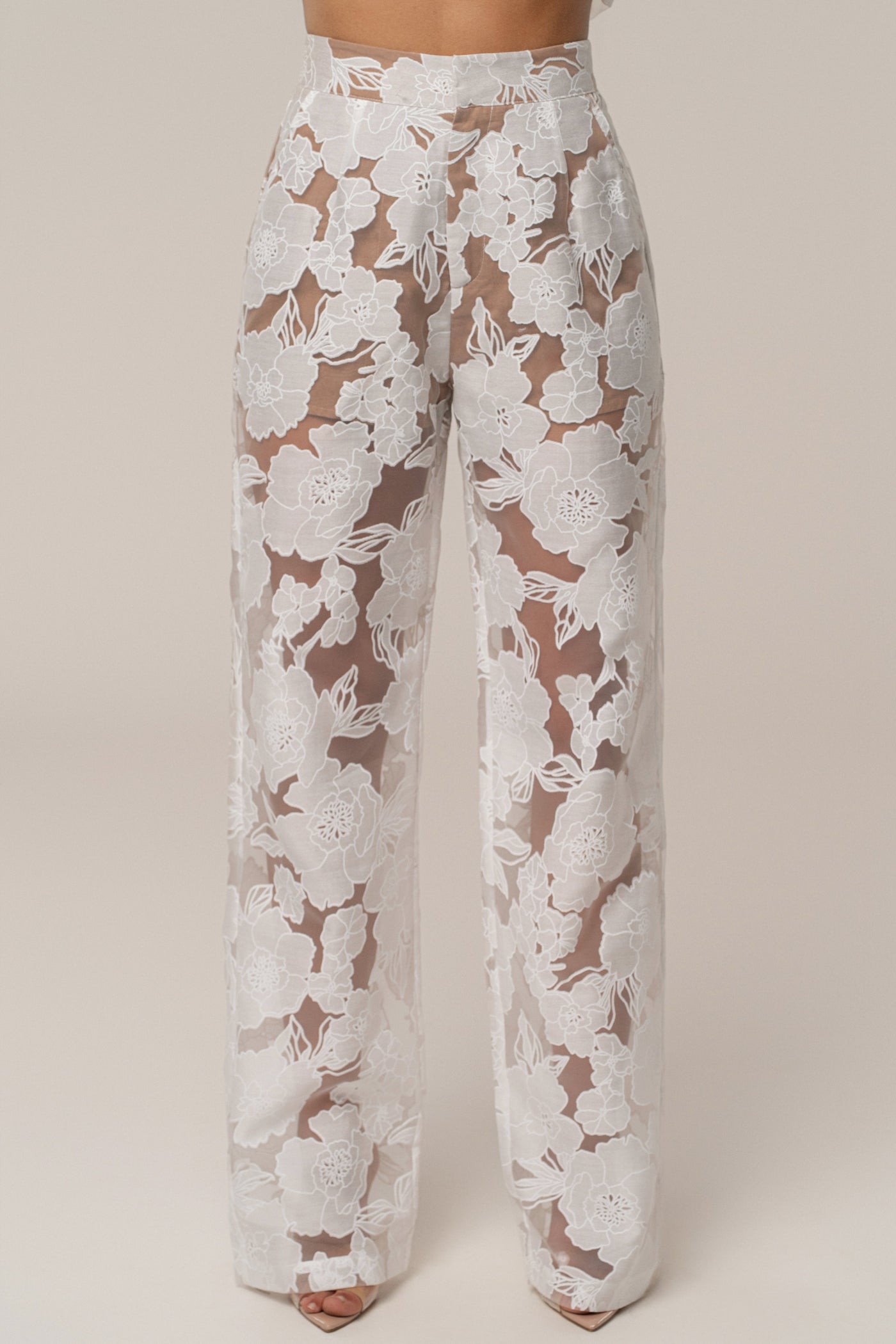 Ivory Organza Floral Pant - VELIA