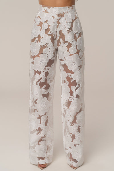 Ivory Organza Floral Pant - VELIA