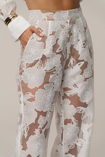 Ivory Organza Floral Pant - VELIA