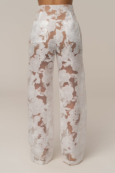 Ivory Organza Floral Pant - VELIA