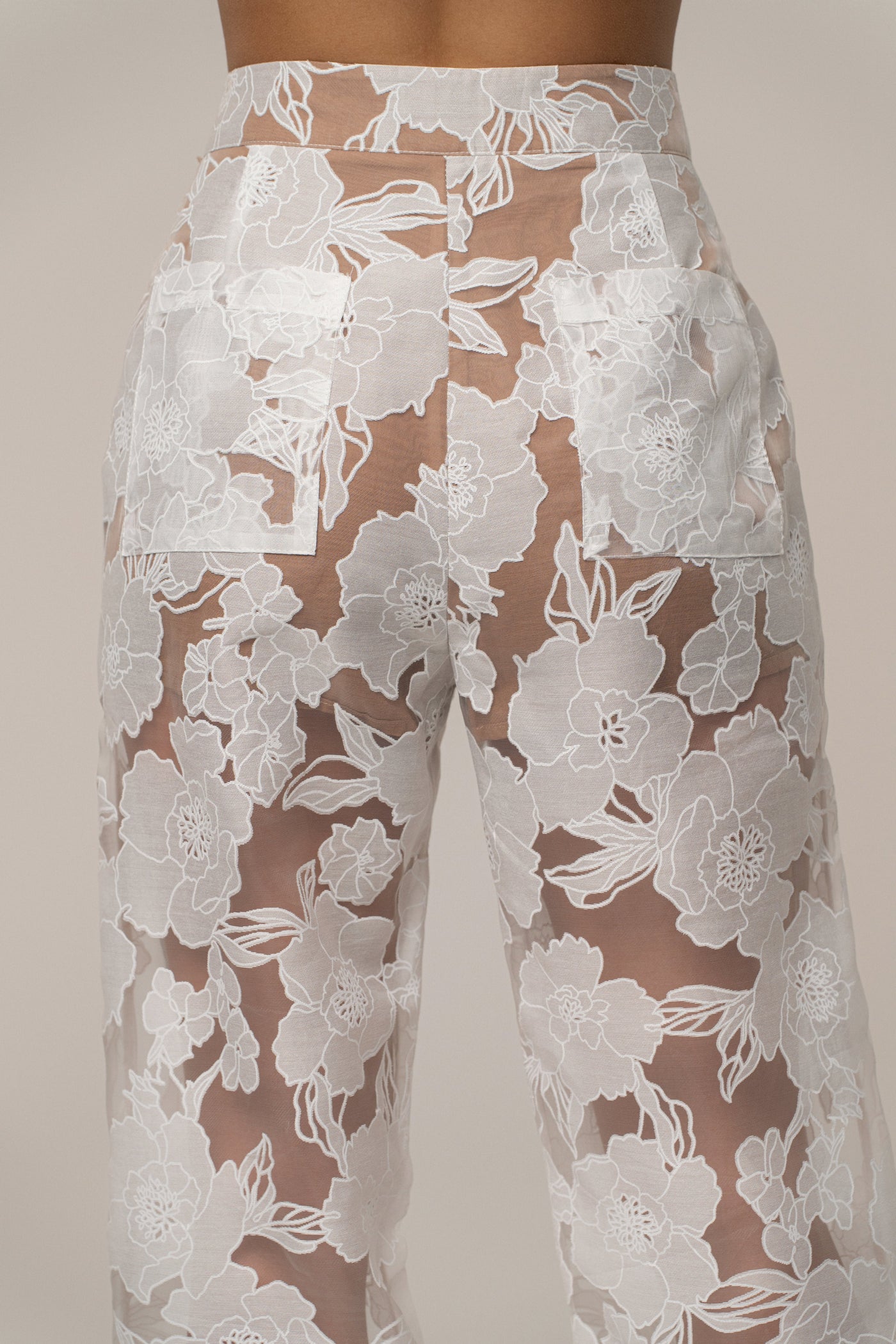 Ivory Organza Floral Pant - VELIA