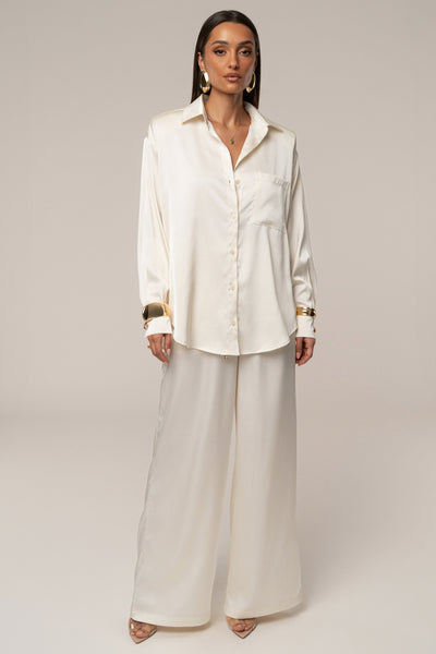 Ivory Island Ease Collared Satin Top - VELIA