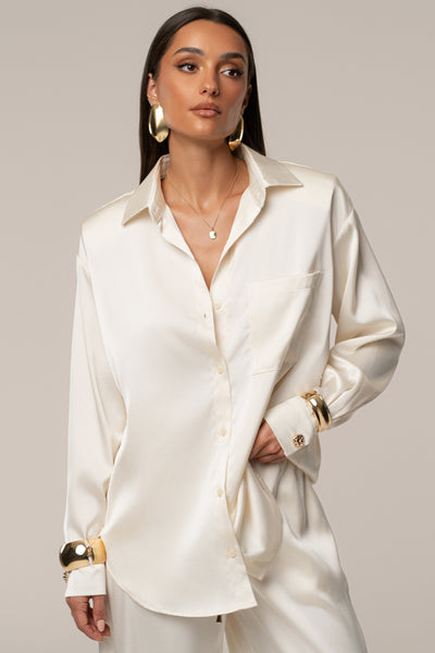 Ivory Island Ease Collared Satin Top - VELIA