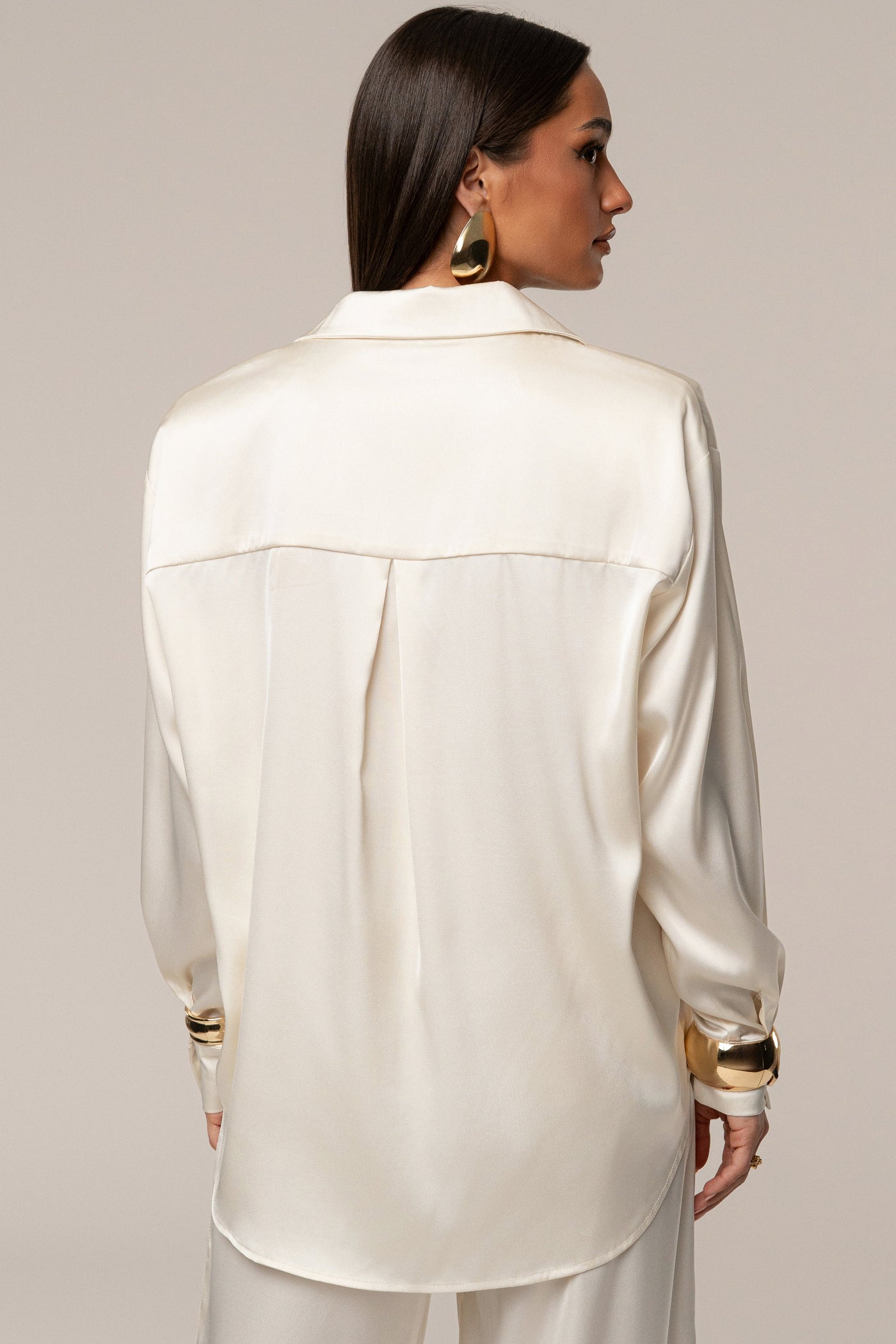 Ivory Island Ease Collared Satin Top - VELIA