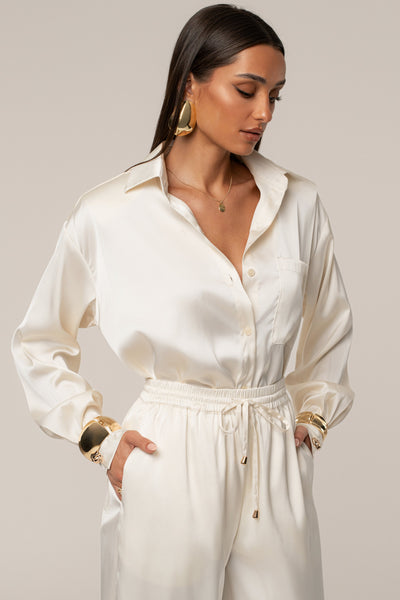 Ivory Island Ease Collared Satin Top - VELIA