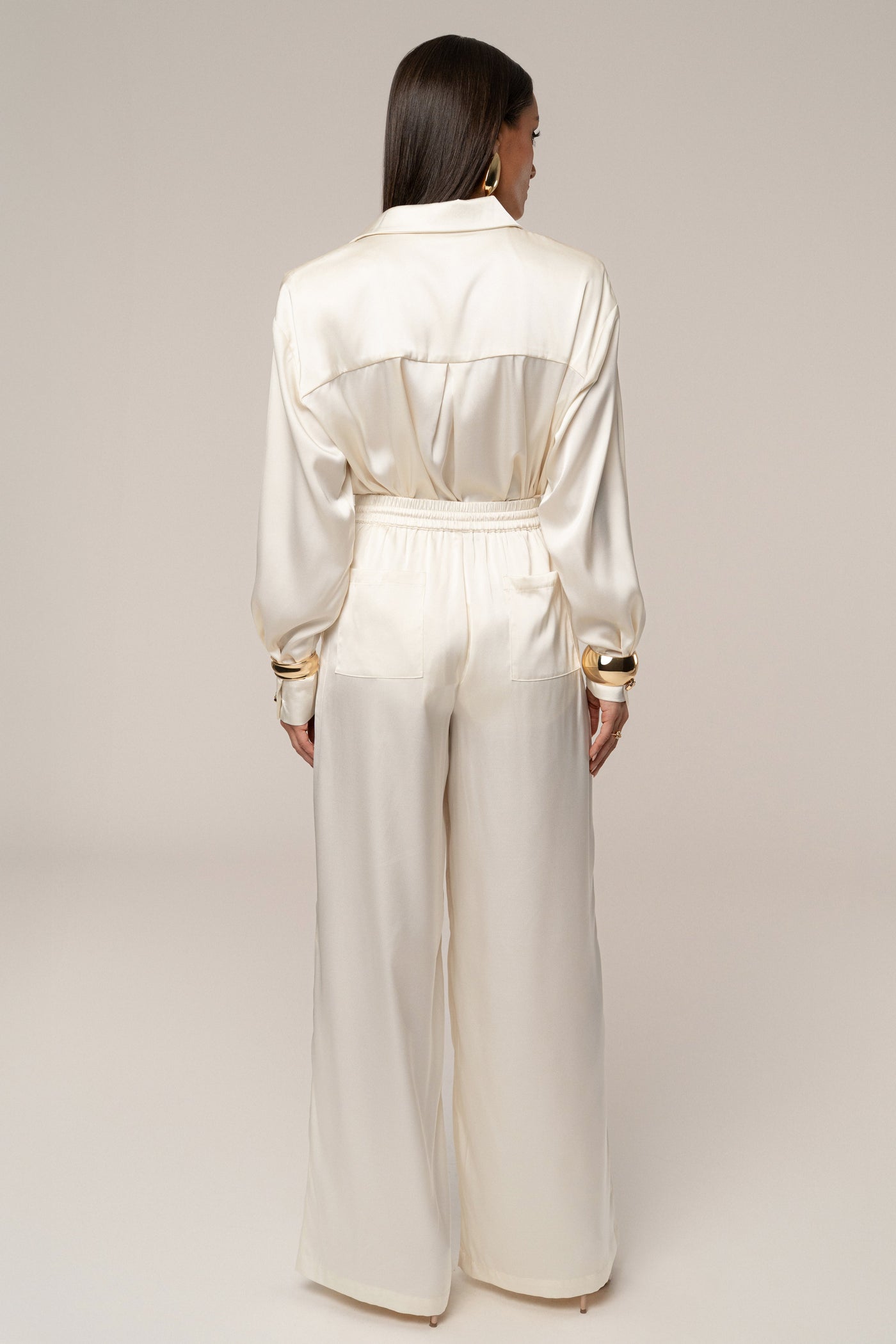 Ivory Island Ease Collared Satin Top - VELIA