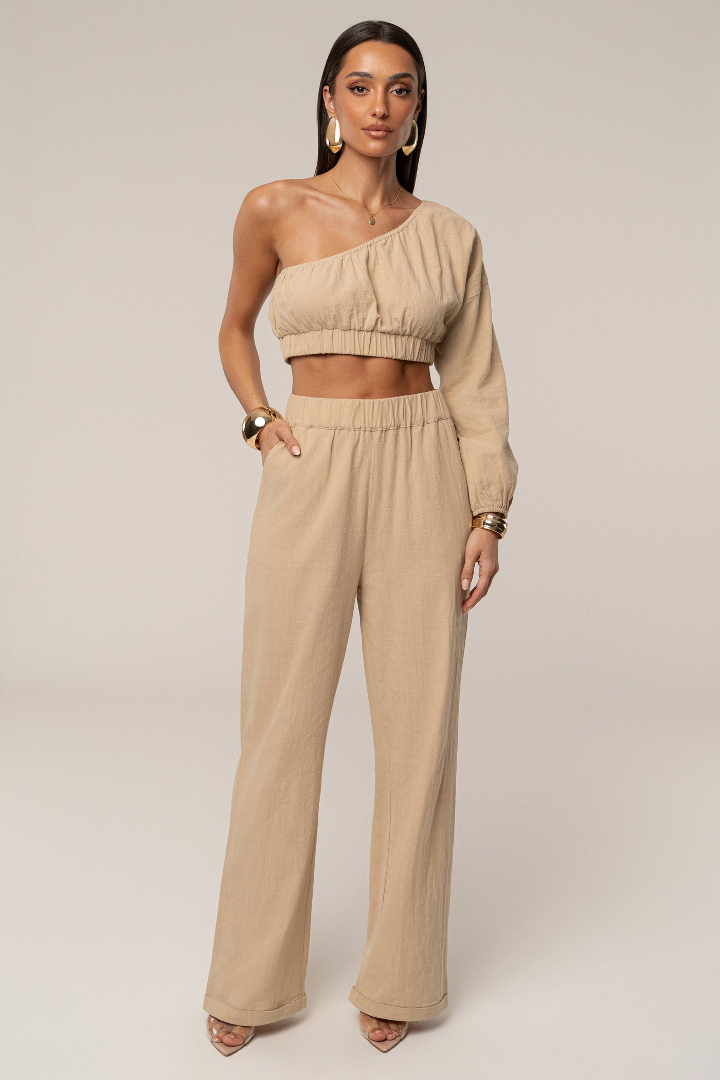 Tan Coastal Tide Pant Set - VELIA