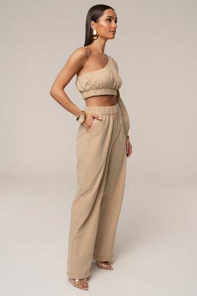 Tan Coastal Tide Pant Set - VELIA