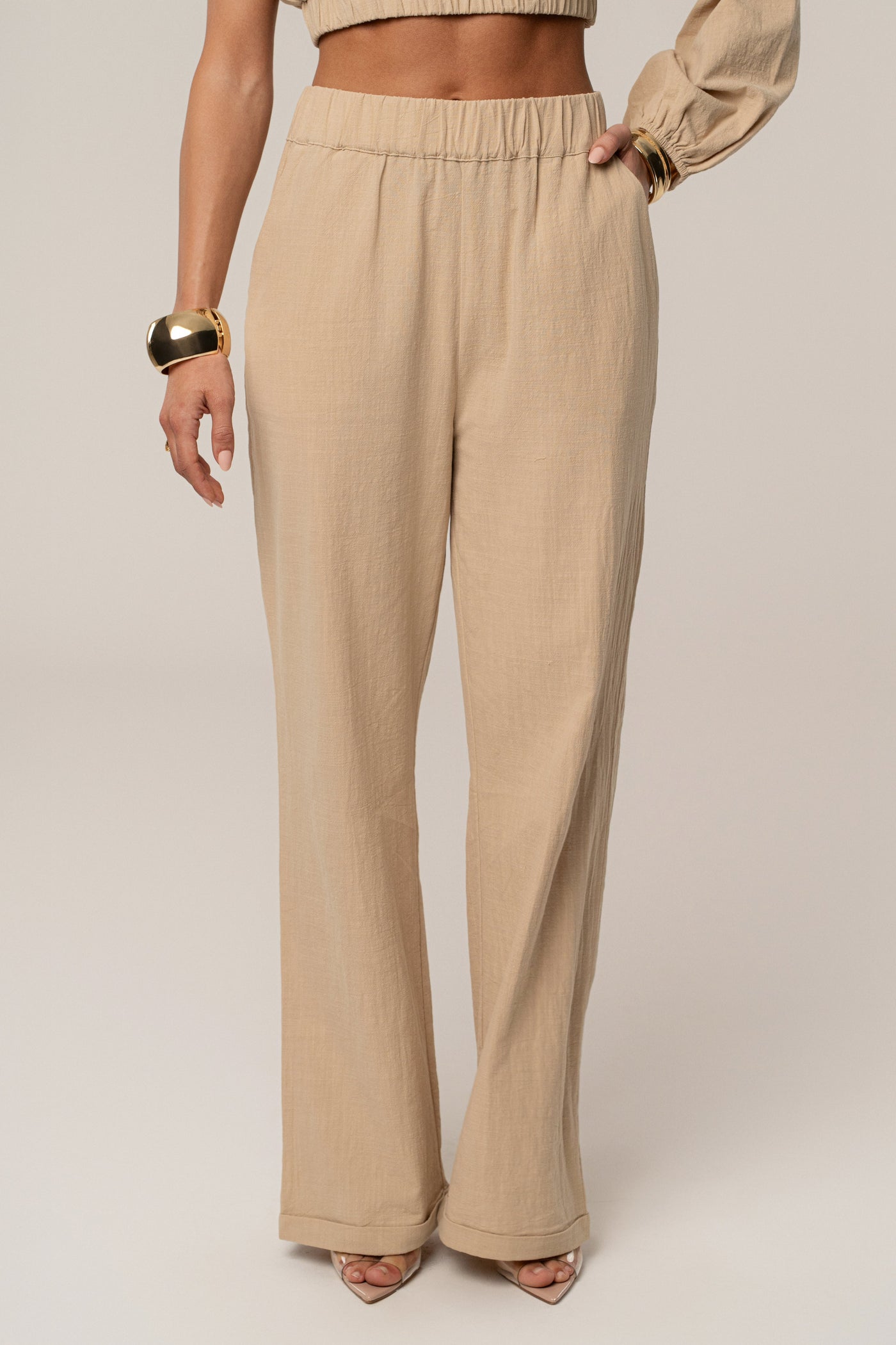 Tan Coastal Tide Pant Set - VELIA