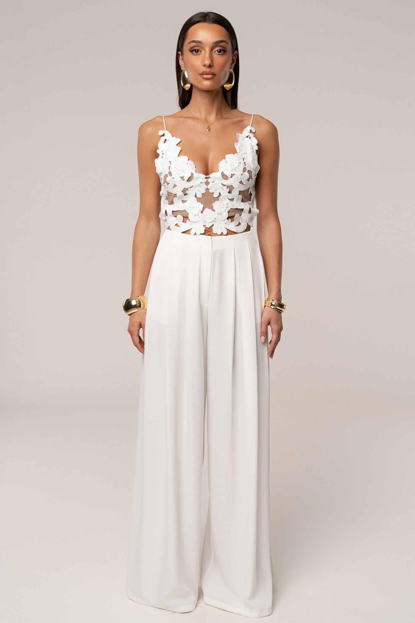 White Anahi Embroidered Top - VELIA