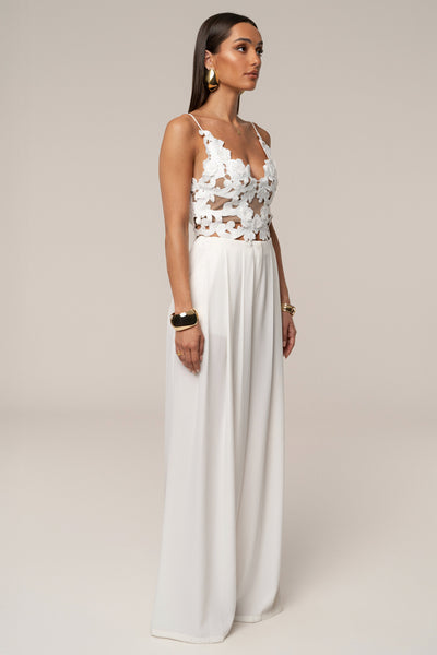 White Summer Ease Wide Leg Pants - VELIA