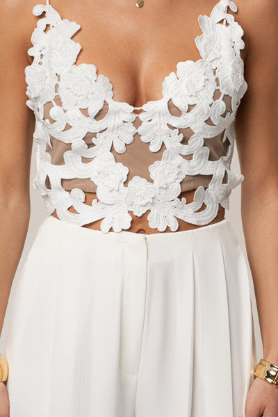 White Anahi Embroidered Top - VELIA