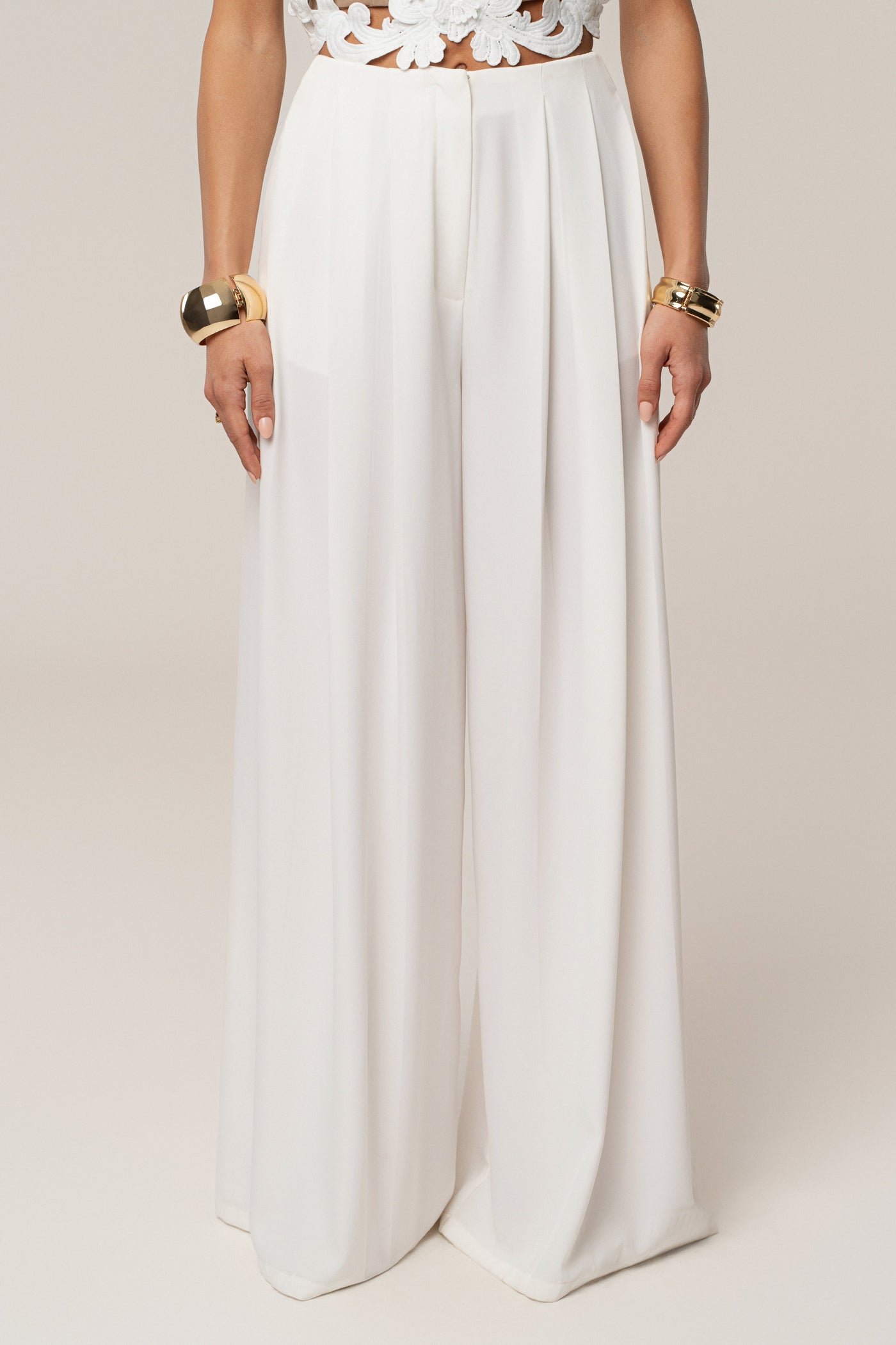 White Summer Ease Wide Leg Pants - VELIA
