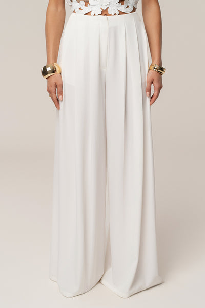 White Summer Ease Wide Leg Pants - VELIA