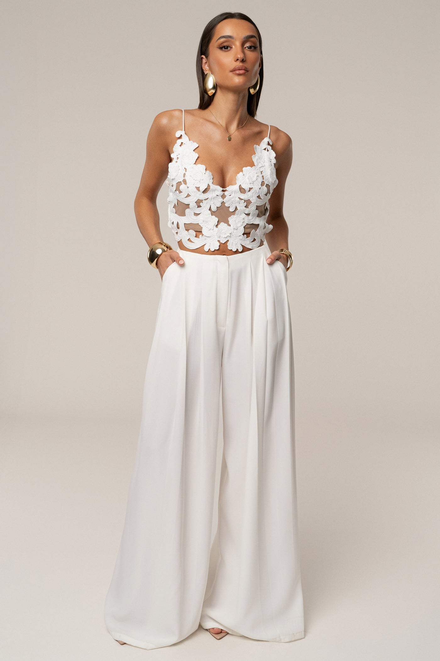 White Summer Ease Wide Leg Pants - VELIA