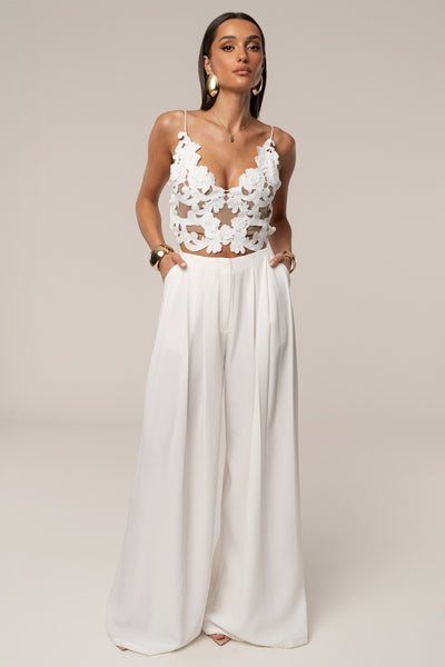 White Summer Ease Wide Leg Pants - VELIA
