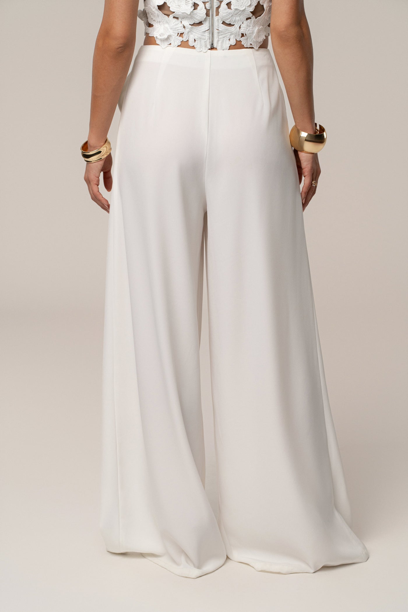 White Summer Ease Wide Leg Pants - VELIA