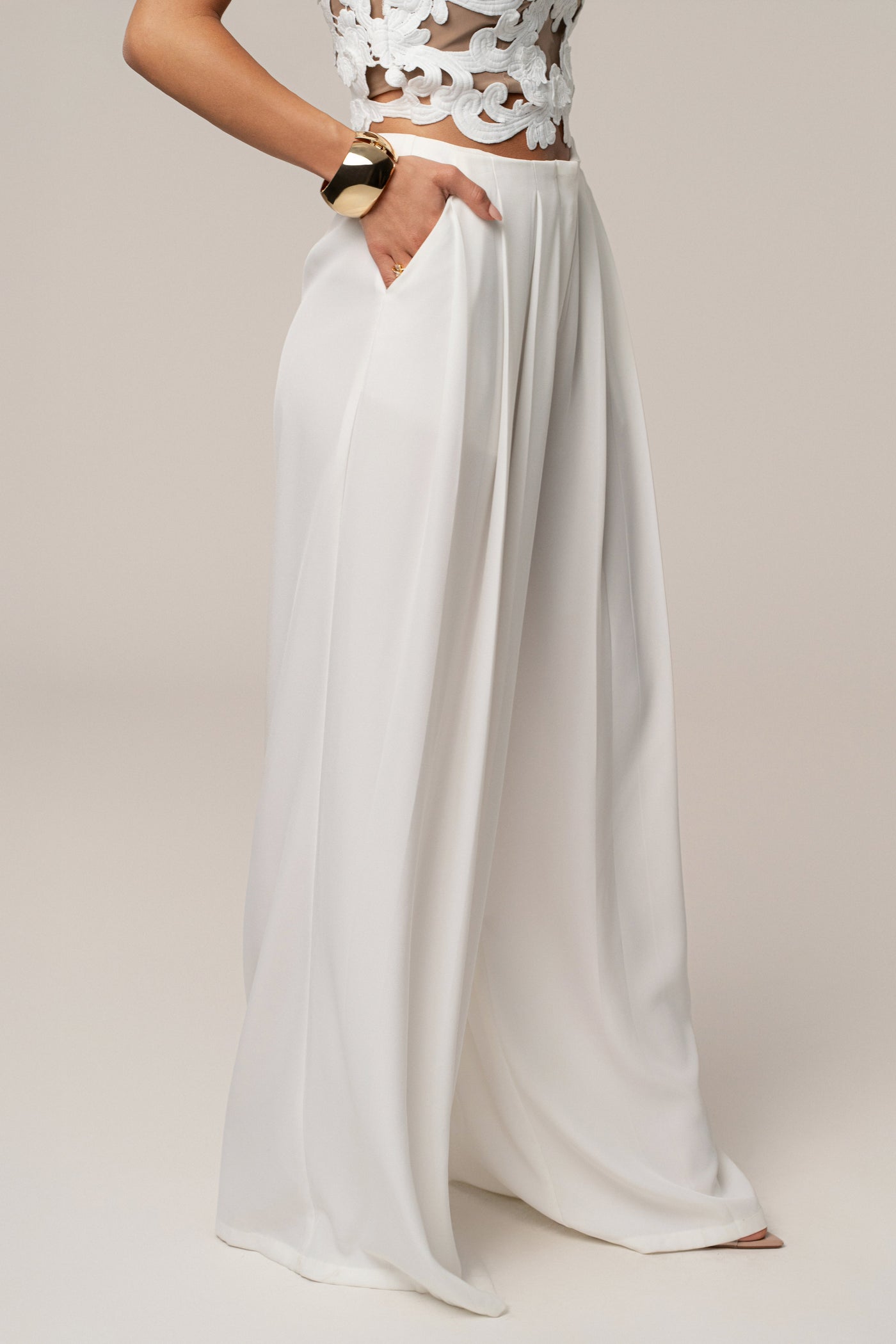 White Summer Ease Wide Leg Pants - VELIA