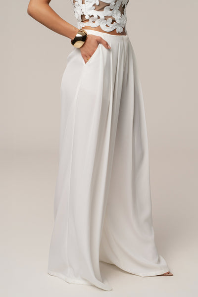 White Summer Ease Wide Leg Pants - VELIA