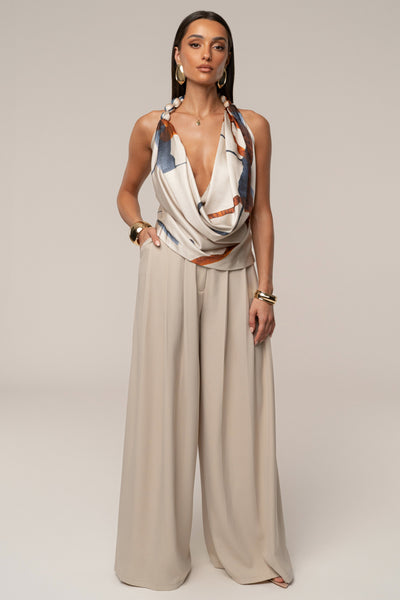 Beige Summer Ease Wide Leg Pants - VELIA
