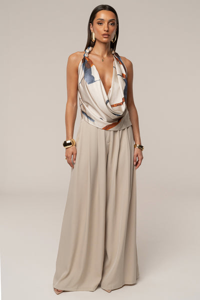 Beige Summer Ease Wide Leg Pants - VELIA