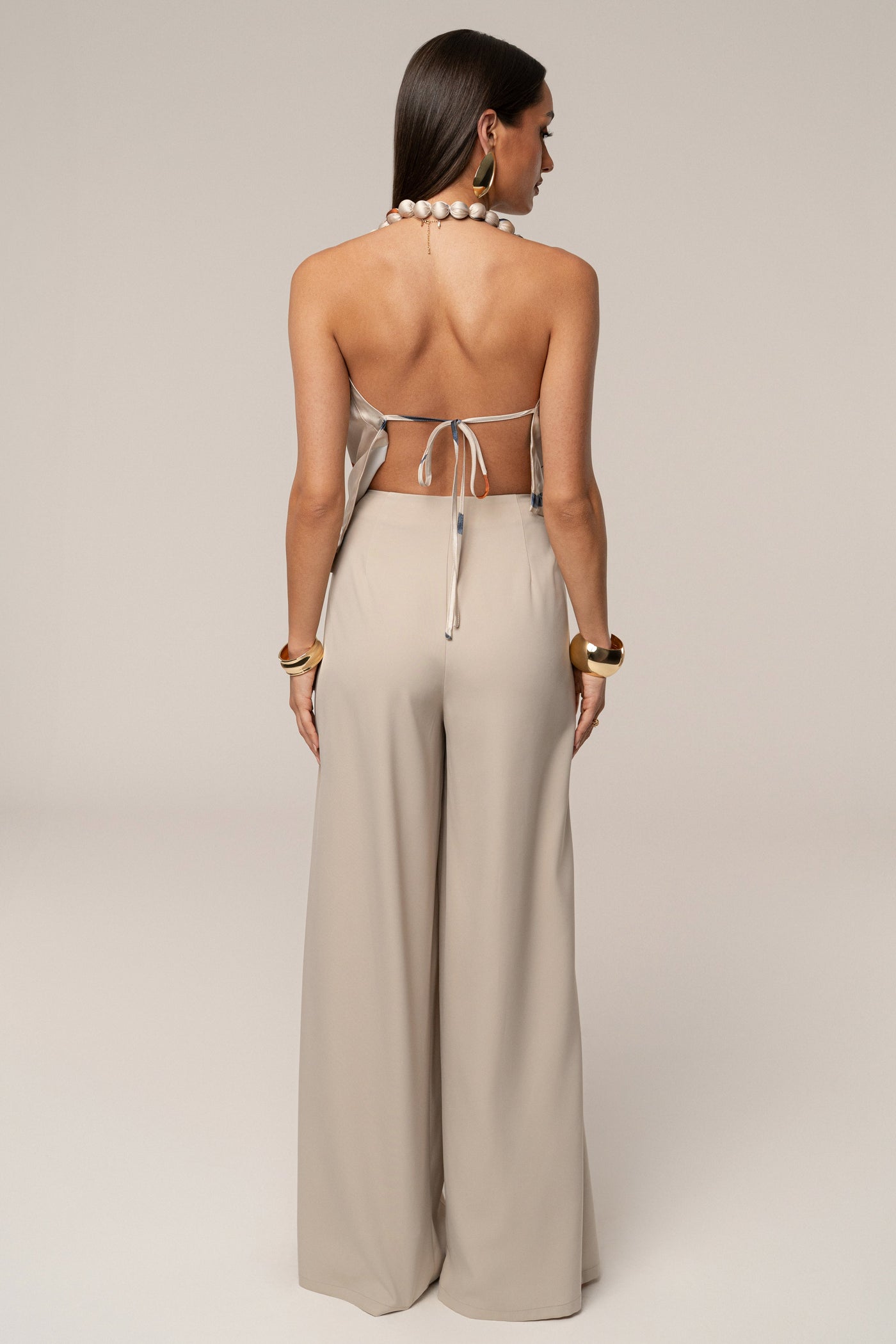 Beige Summer Ease Wide Leg Pants - VELIA