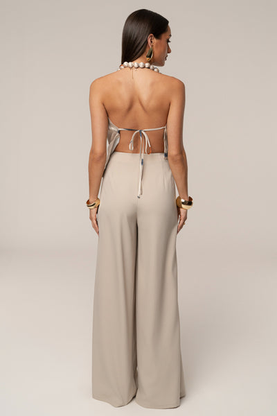 Beige Summer Ease Wide Leg Pants - VELIA