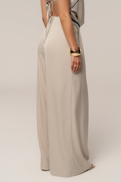 Beige Summer Ease Wide Leg Pants - VELIA