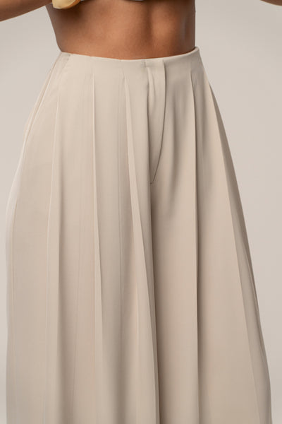 Beige Summer Ease Wide Leg Pants - VELIA
