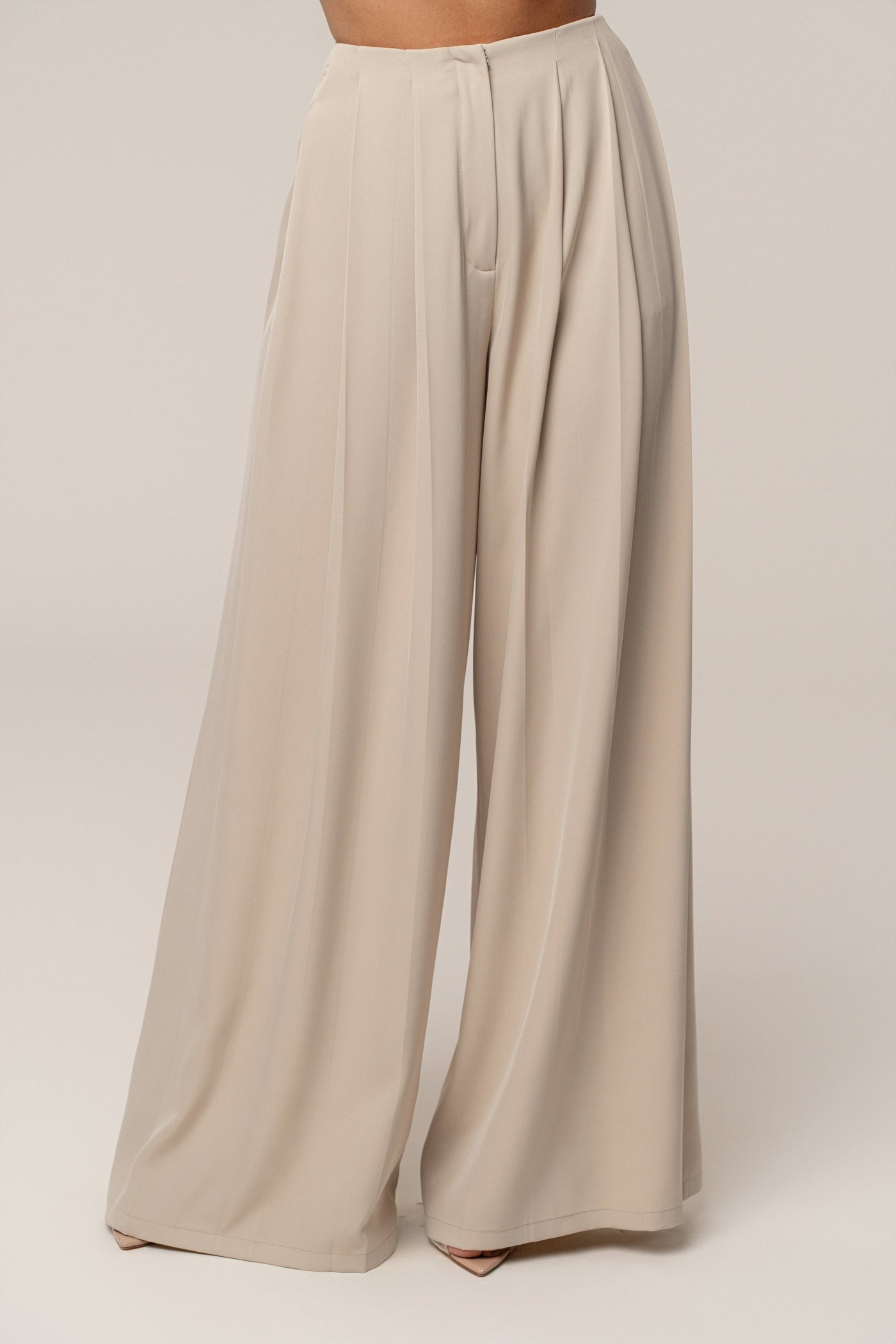 Beige Summer Ease Wide Leg Pants - VELIA