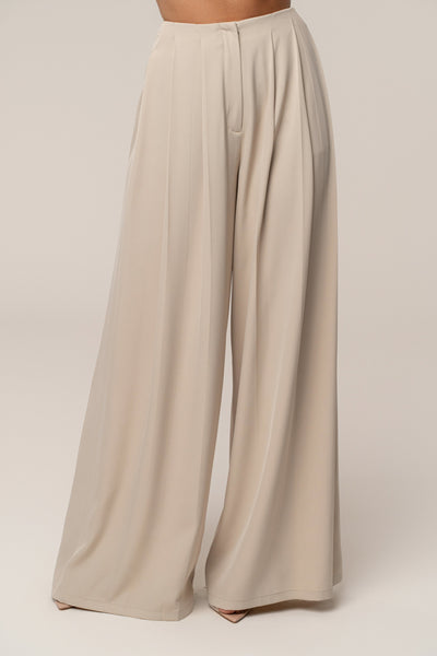Beige Summer Ease Wide Leg Pants - VELIA