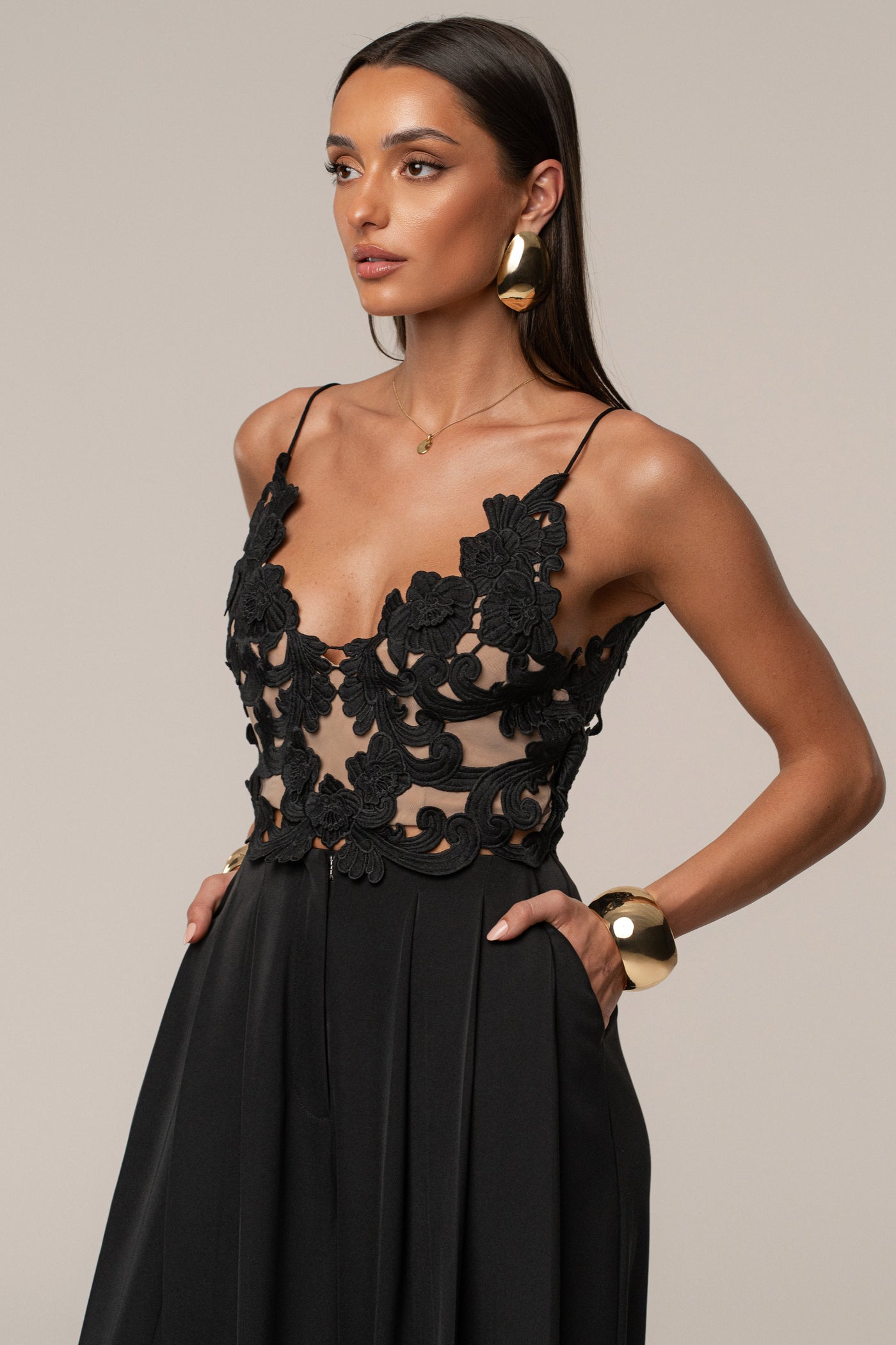 Black Anahi Embroidered Top - VELIA