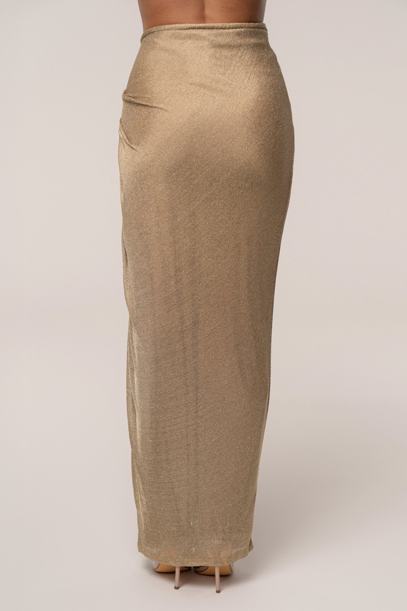 Gold Noelia Metallic Slit Skirt - VELIA