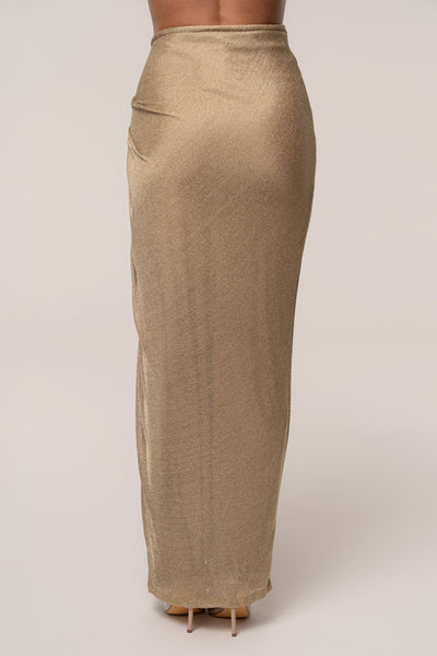 Gold Noelia Metallic Slit Skirt - VELIA