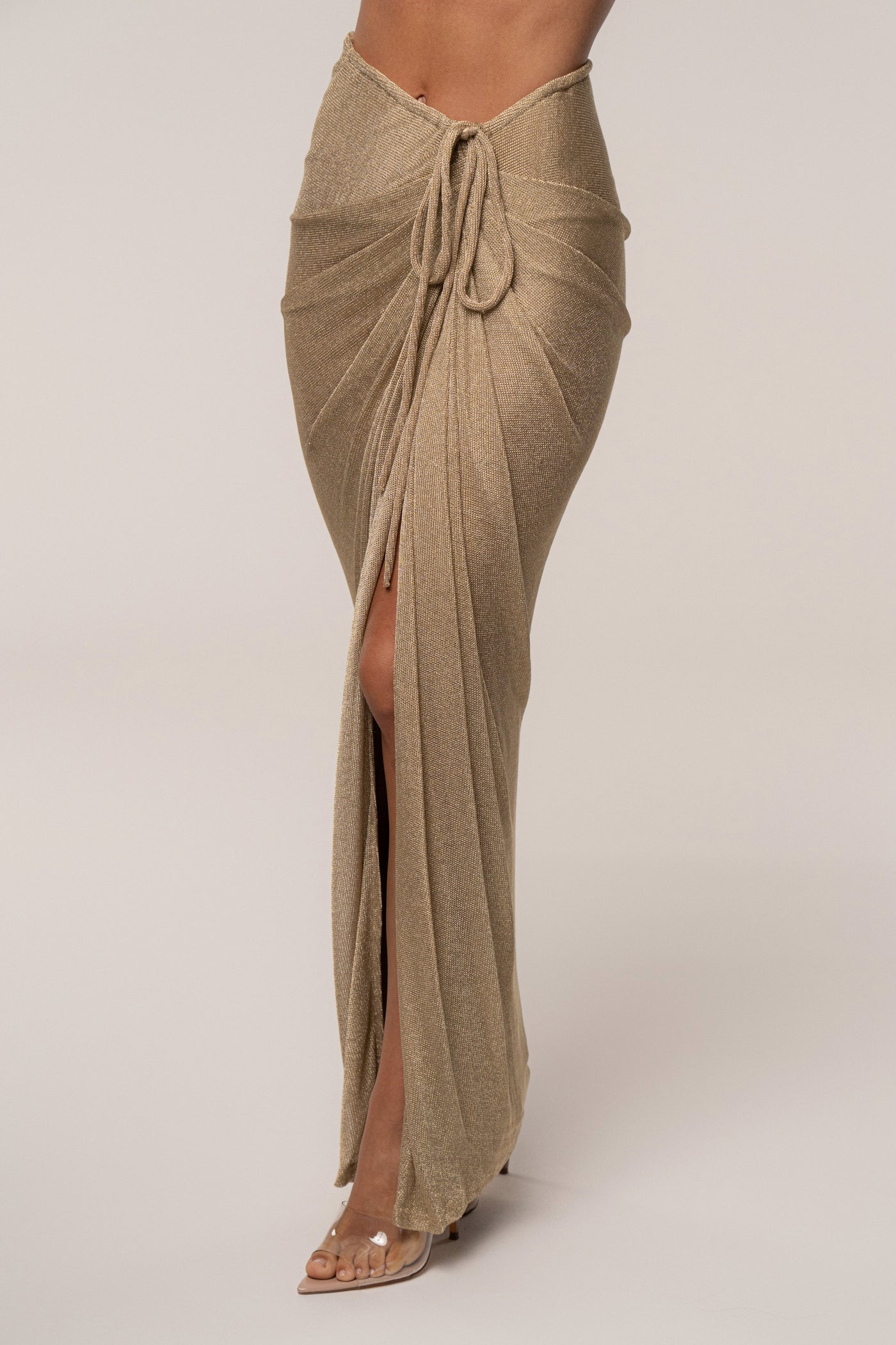 Gold Noelia Metallic Slit Skirt - VELIA