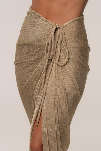 Gold Noelia Metallic Slit Skirt - VELIA