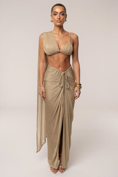 Gold Noelia Metallic Slit Skirt - VELIA