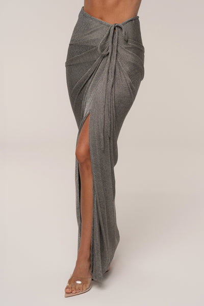 Silver Noelia Metallic Slit Skirt - VELIA
