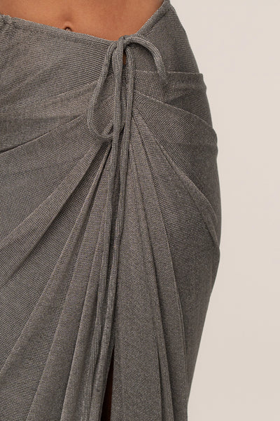 Silver Noelia Metallic Slit Skirt - VELIA