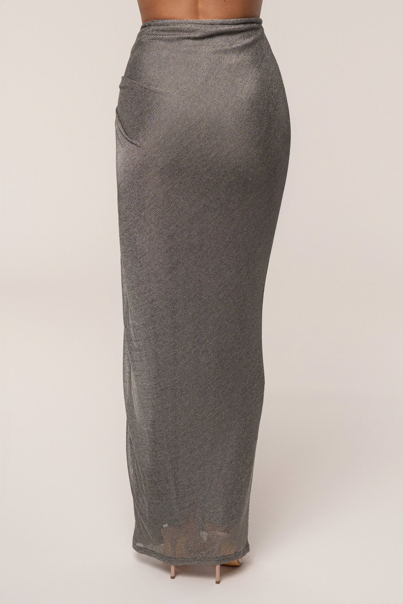 Silver Noelia Metallic Slit Skirt - VELIA