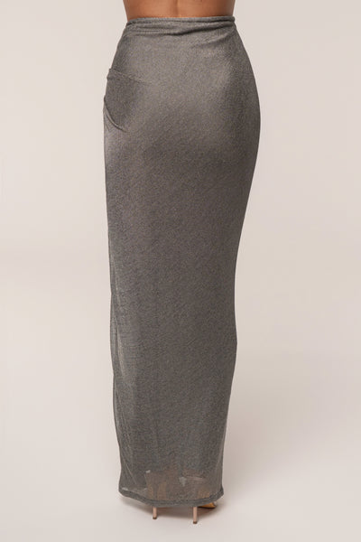 Silver Noelia Metallic Slit Skirt - VELIA