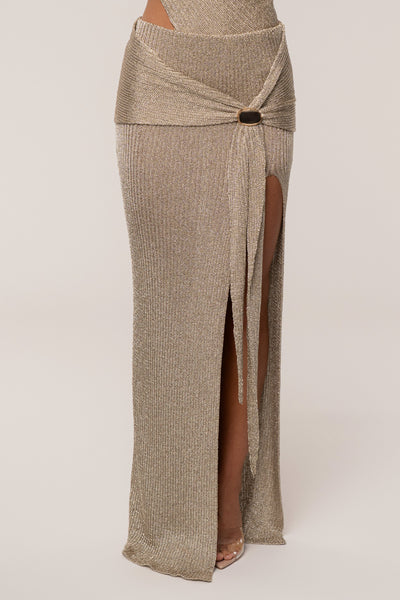 Gold Hazel Metallic Wrap Skirt - VELIA
