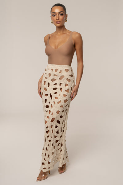 Ecru Coastal Breeze Crochet Maxi Skirt - VELIA
