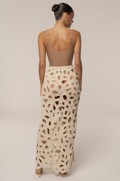 Ecru Coastal Breeze Crochet Maxi Skirt - VELIA