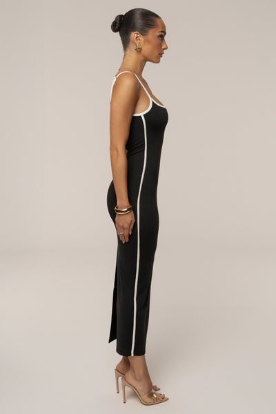 Black Jordin Contrast Midi Dress - VELIA