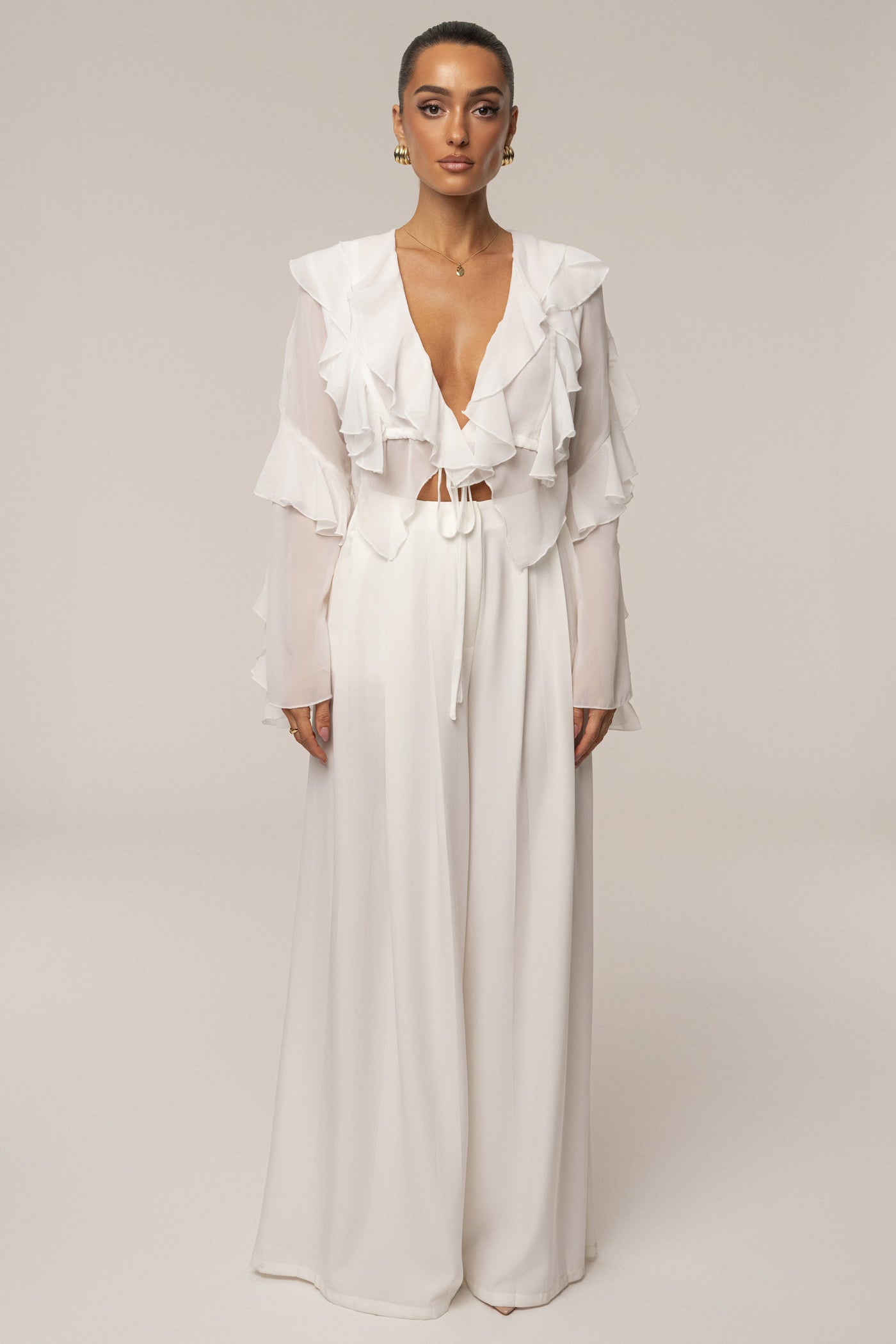 White Juliet Ruffle Crop Top - VELIA