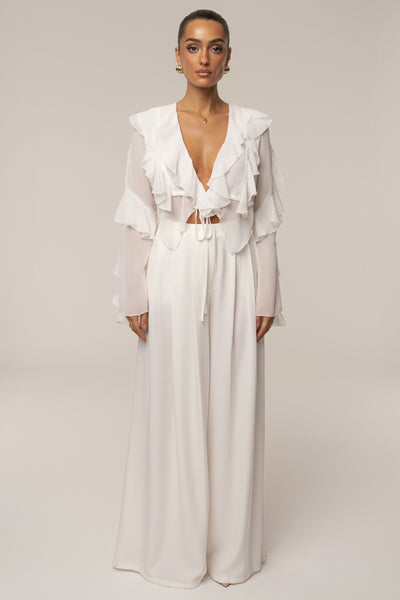 White Juliet Ruffle Crop Top - VELIA