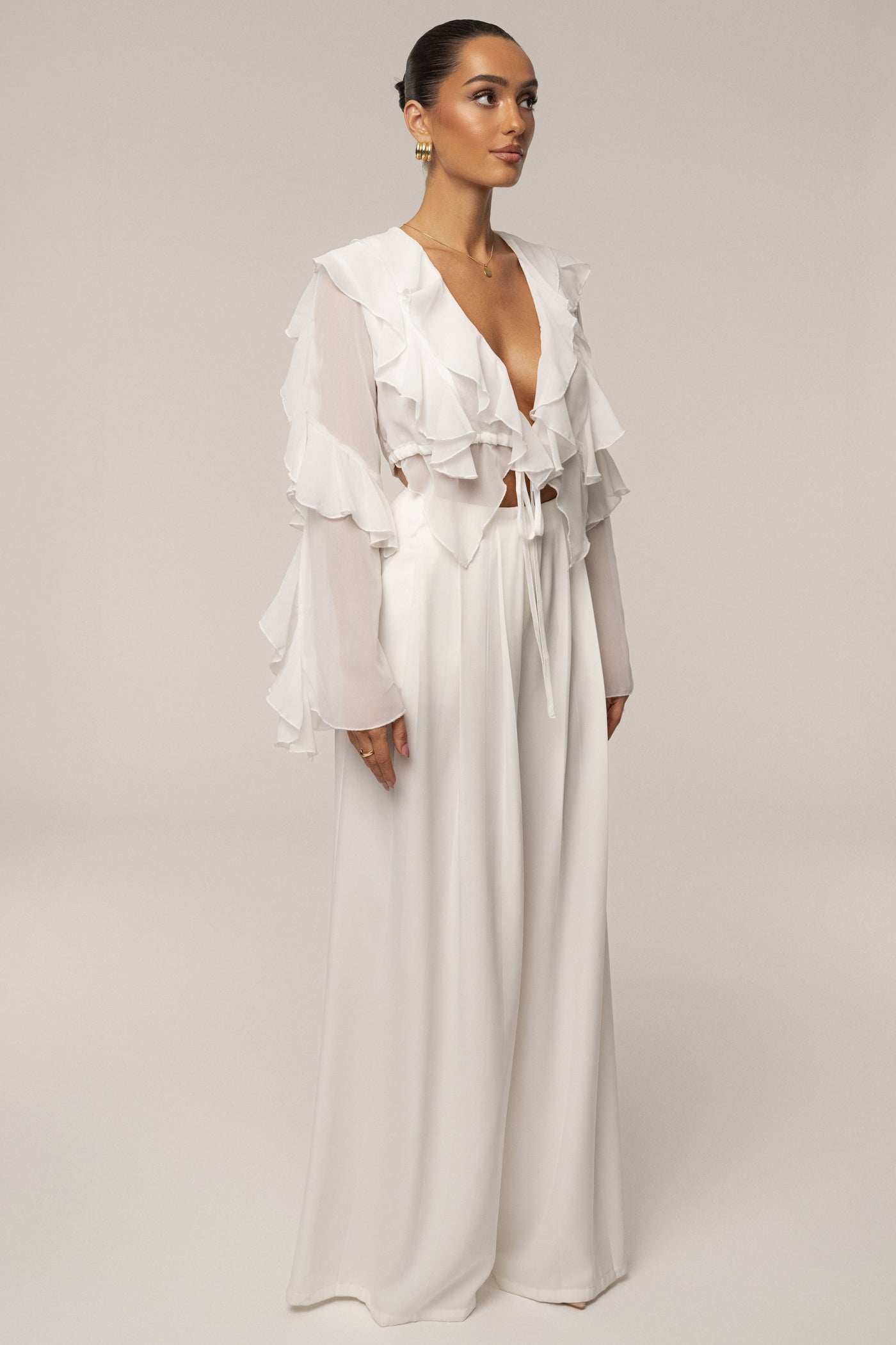 White Juliet Ruffle Crop Top - VELIA